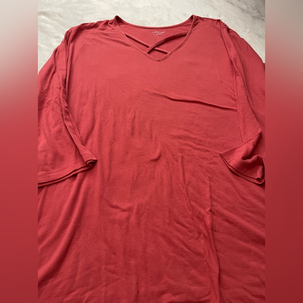 Orange Red V-Neck Top